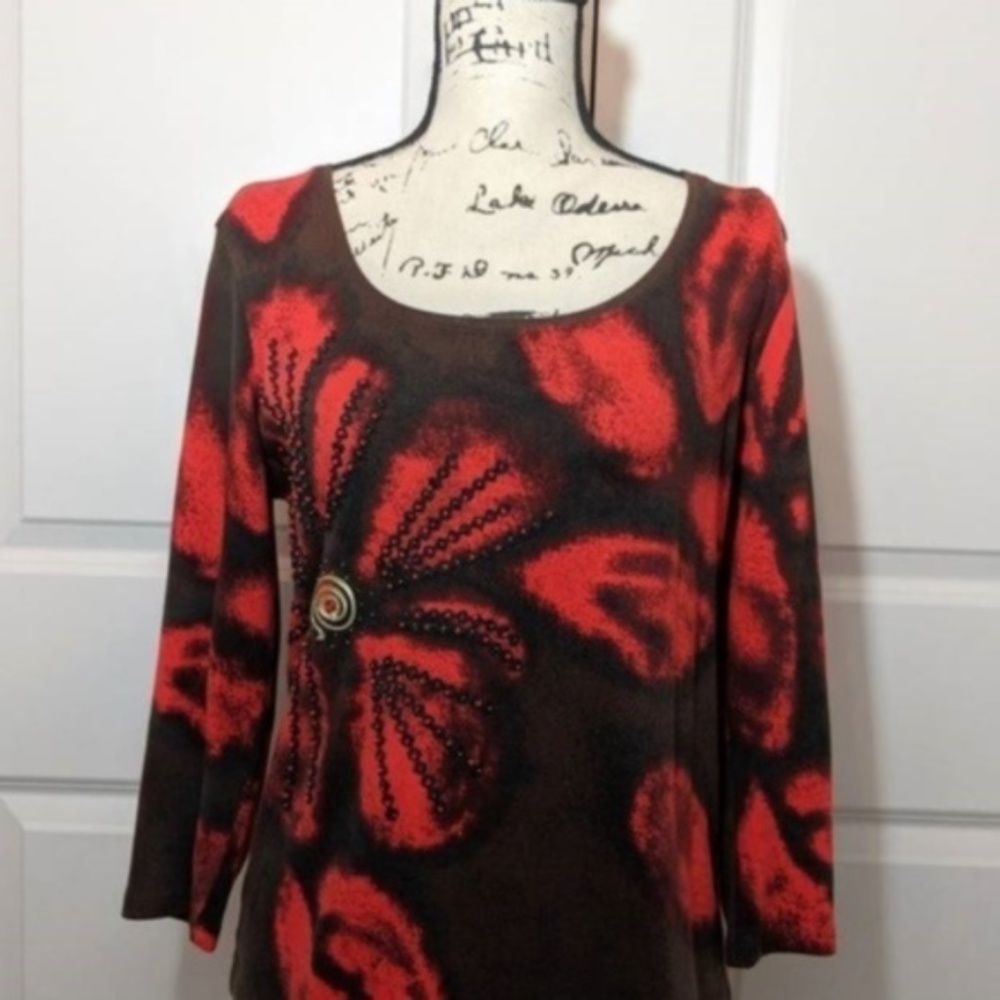 Chico's Floral Beaded Brown/Orange top
